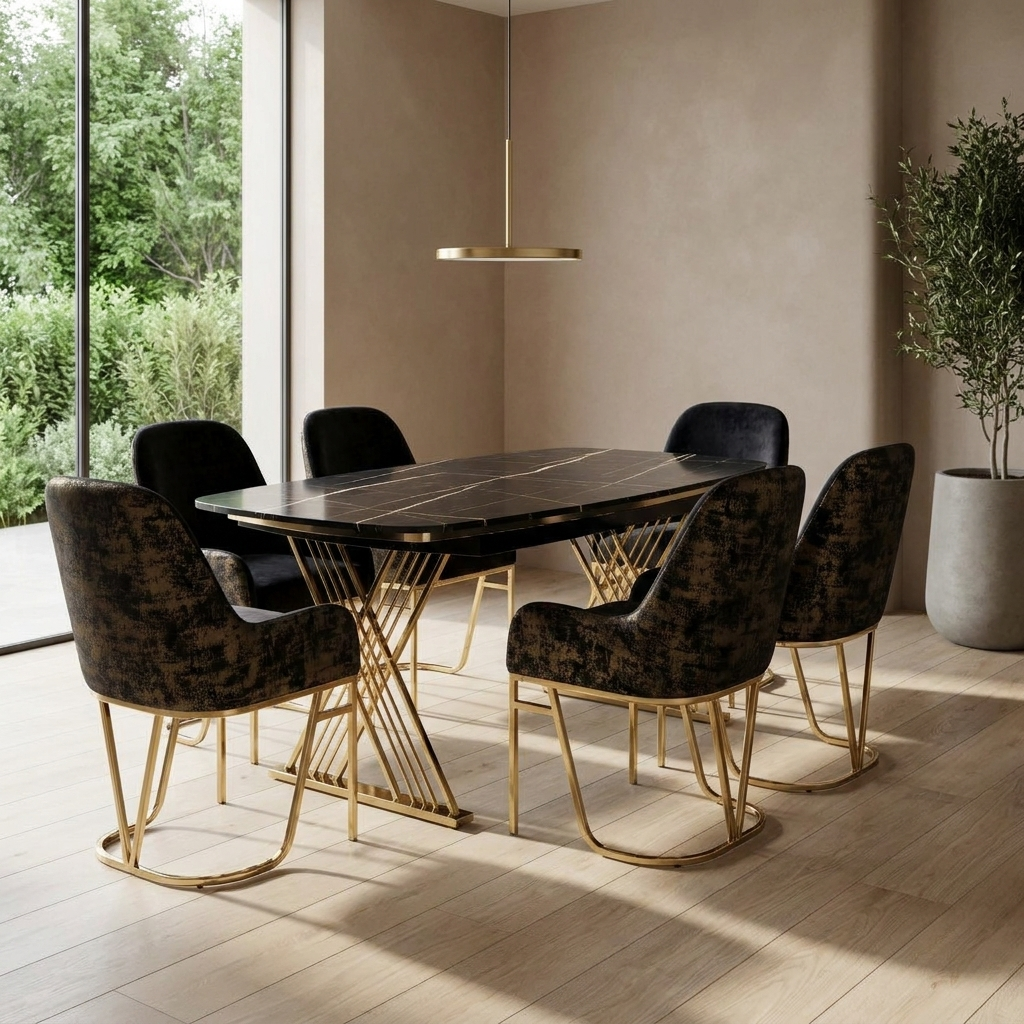 Masa 6 Dining Set Black Gold 07 ThreeQuarter Right Detail