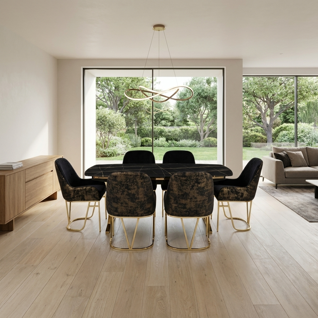 Masa 6 Dining Set Black Gold 08 Wide Context