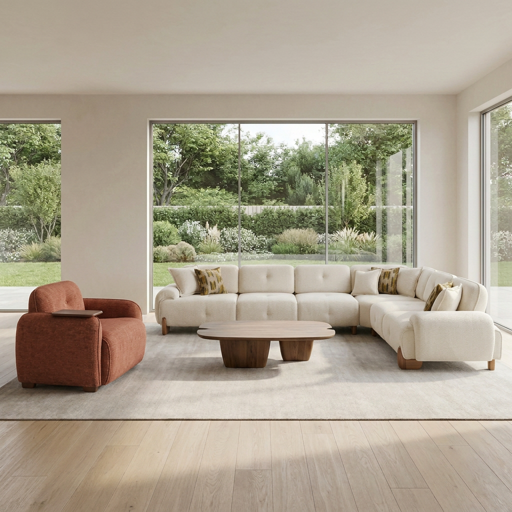 Sedef Cream 06 Set Sectional Armchair