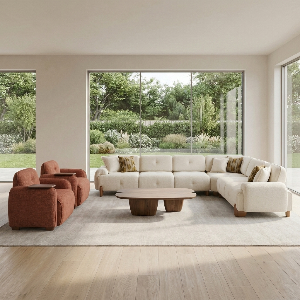 Sedef Cream 07 Set Sectional 2Armchairs