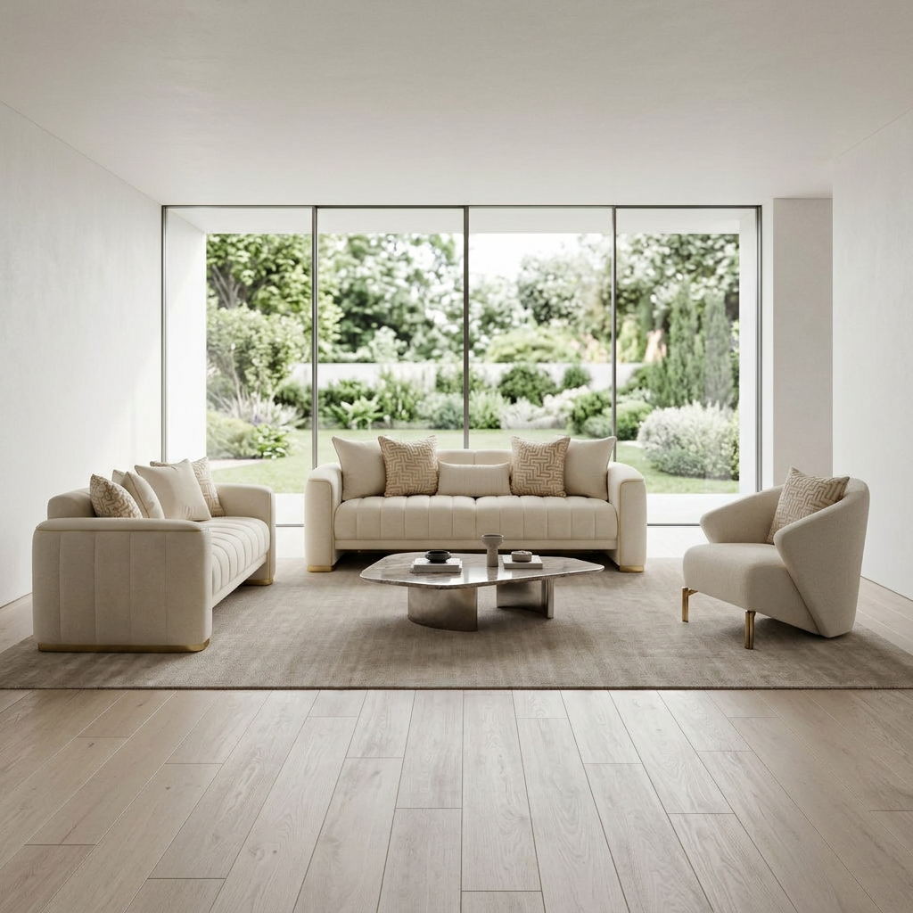 Veronica Beige 09 Set Sofa Loveseat Armchair