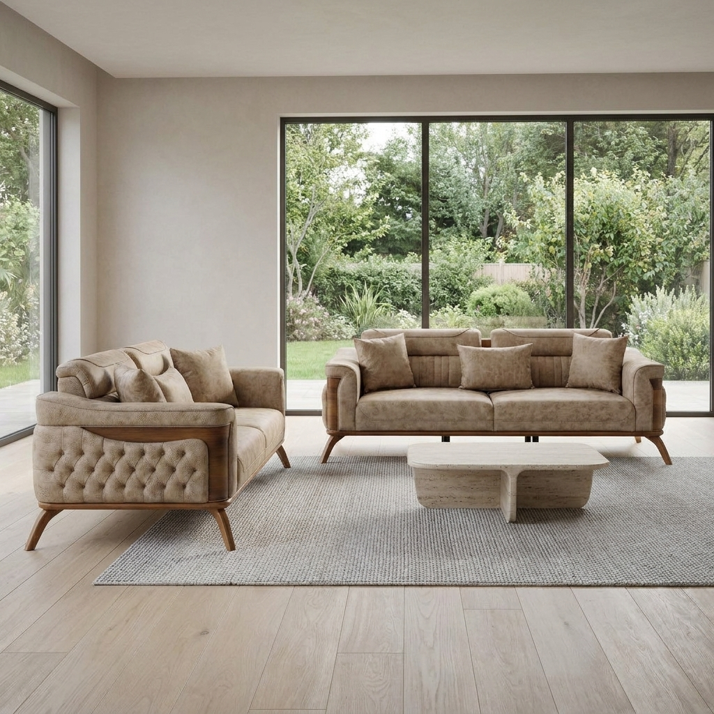 Violet Beige Zen 11 08 Set Sofa Loveseat