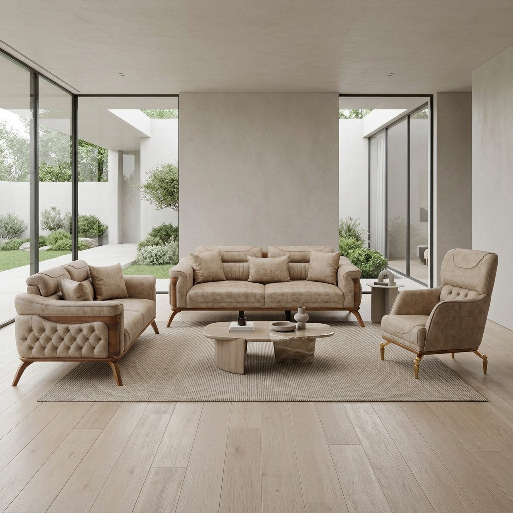 Violet Beige Zen 11 09 Set Sofa Loveseat Armchair
