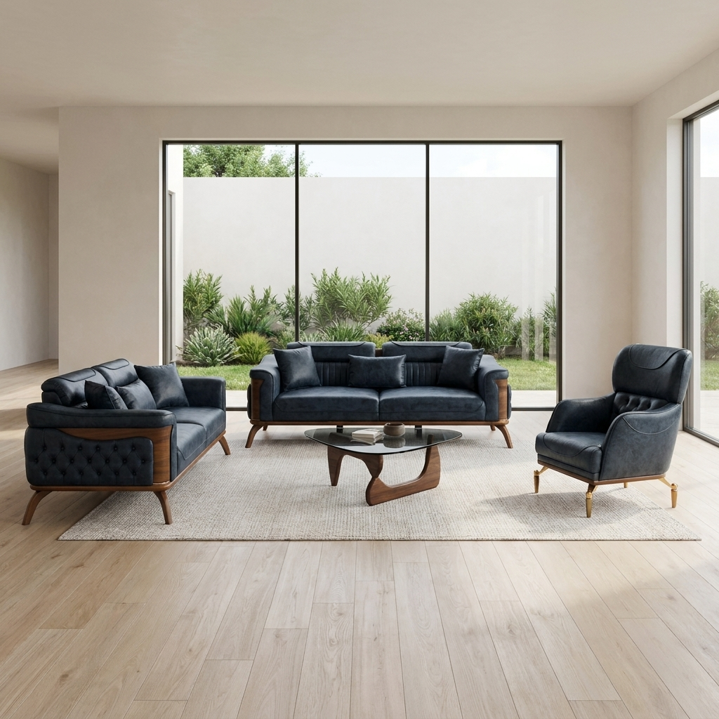 Violet Navy Blue Zen 05 09 Set Sofa Loveseat Armchair