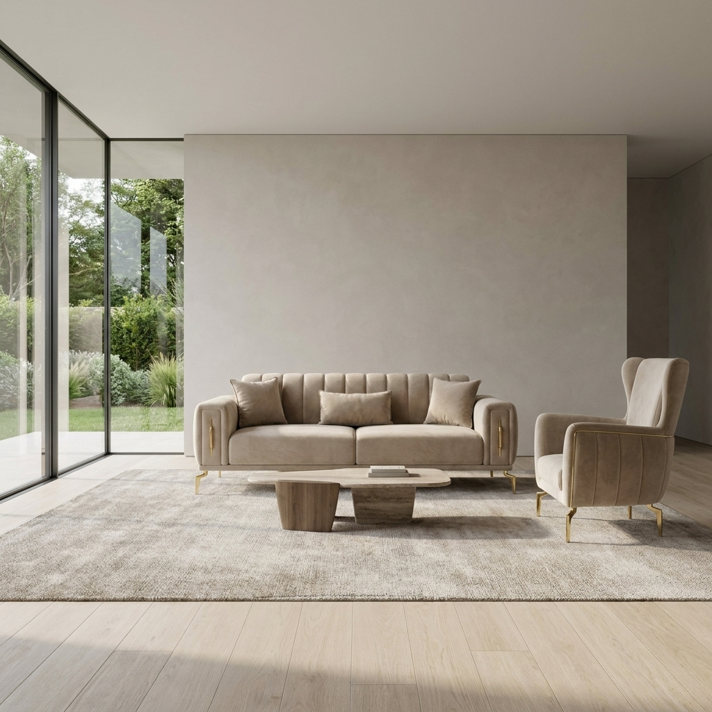Zumrut Line Beige Baby Face 04 07 Set Sofa Armchair