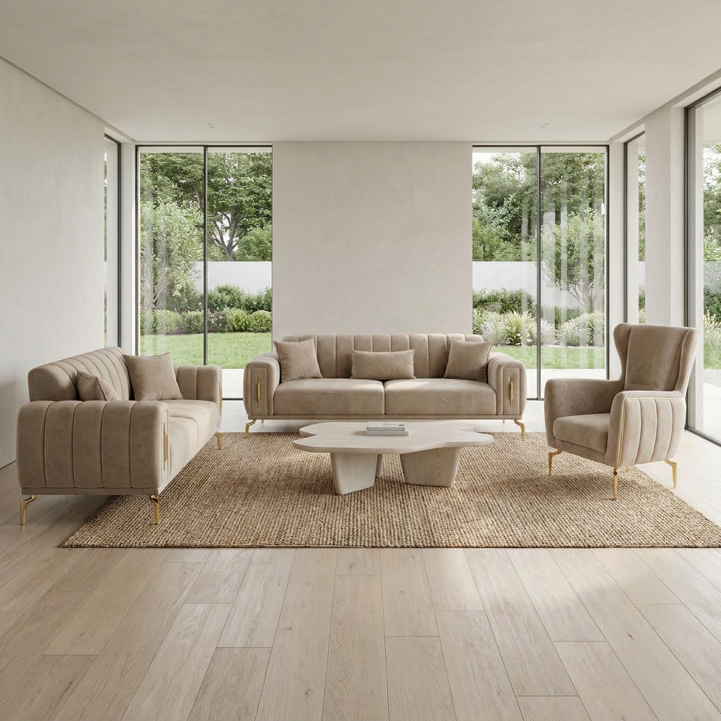 Zumrut Line Beige Baby Face 04 09 Set Sofa Loveseat Armchair