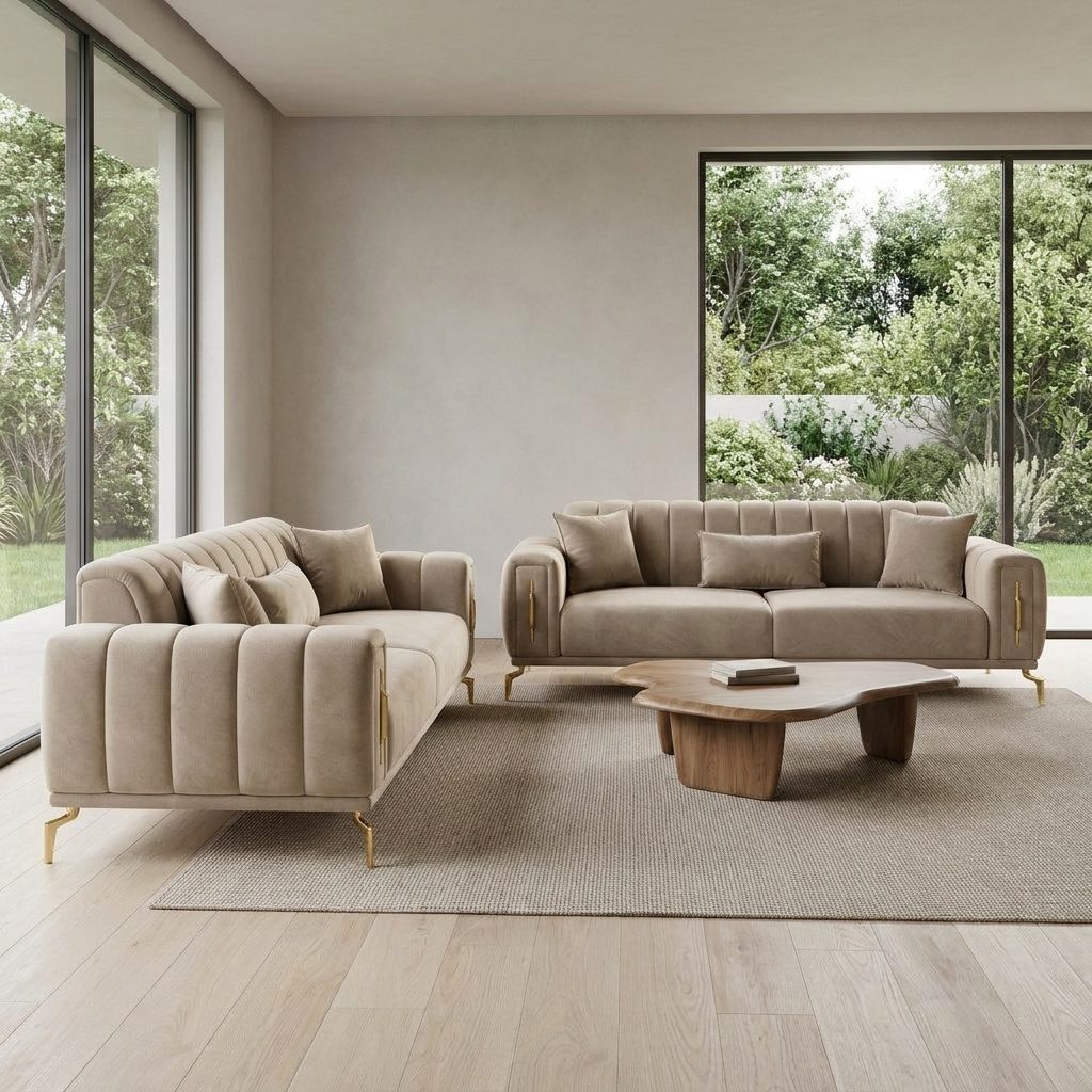 Zumrut Line Beige Baby Face 04 10 Set Sofa Sofa