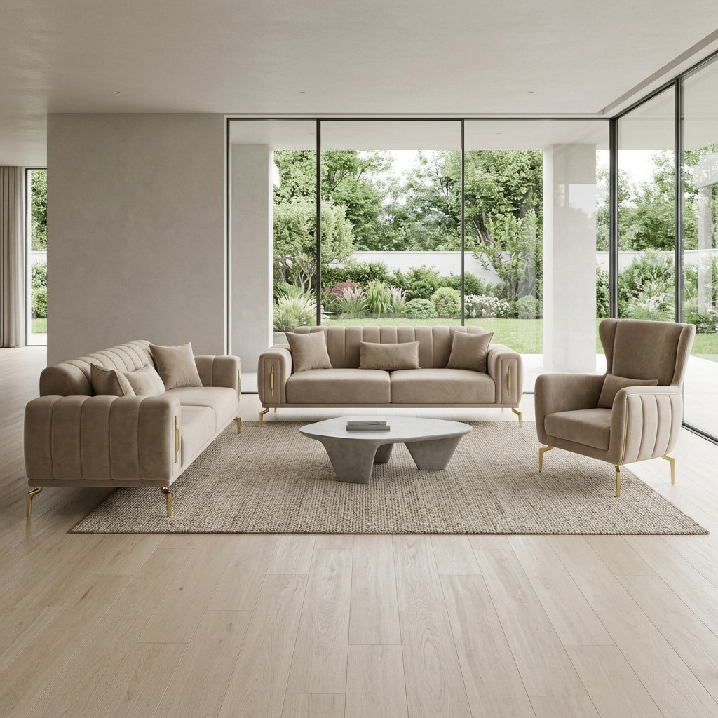 Zumrut Line Beige Baby Face 04 11 Set Sofa Sofa Armchair