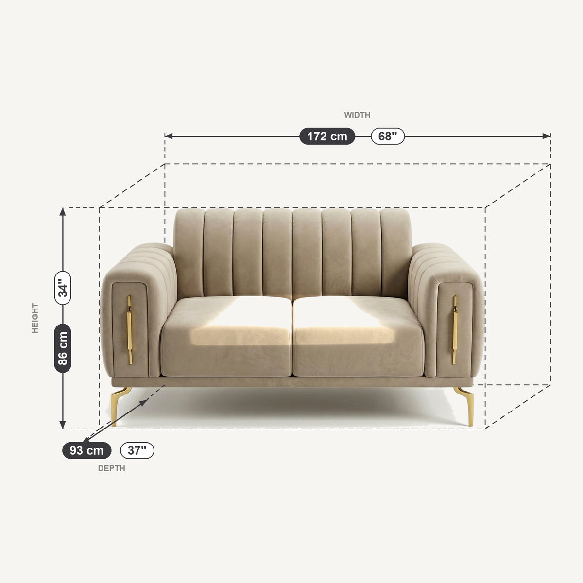 Zumrut Line Dimensions 2 Seater