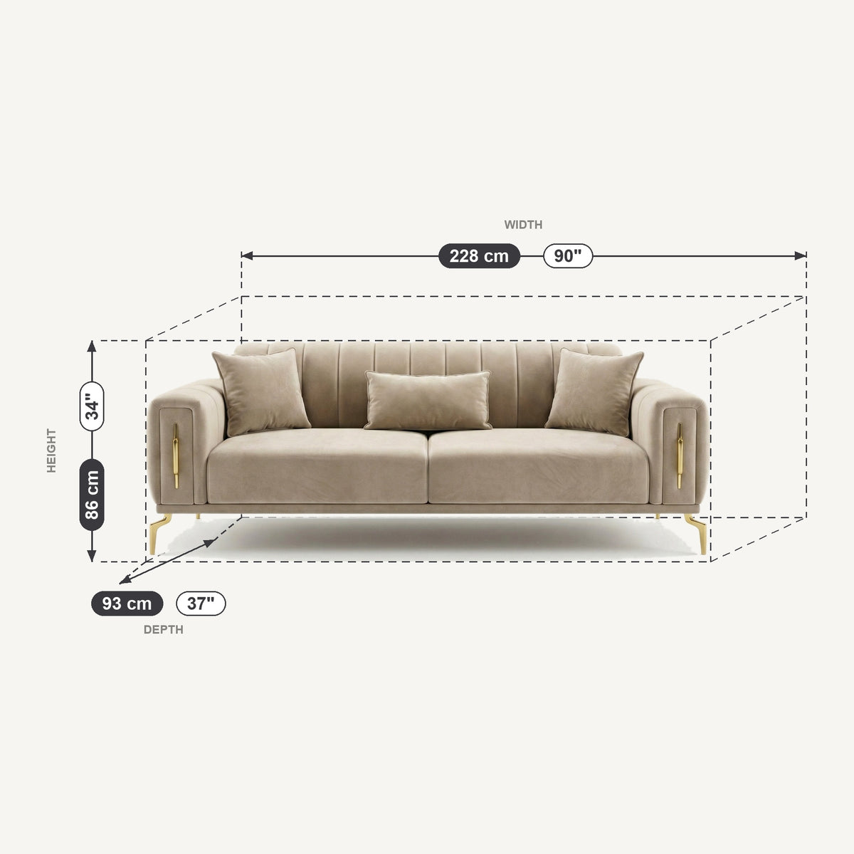 Zumrut Line Dimensions 3 Seater