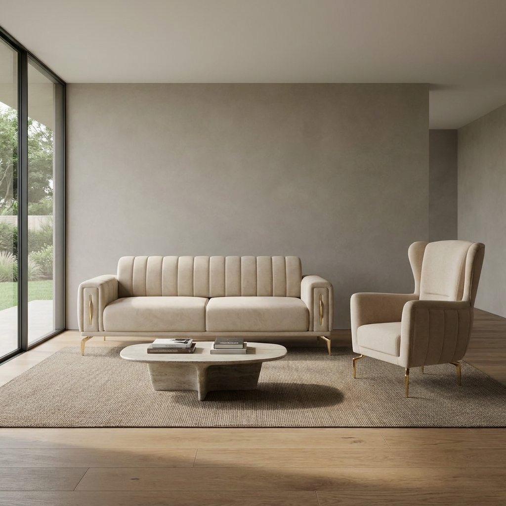 Zumrut Line Light Beige Baby Face 02 07 Set Sofa Armchair