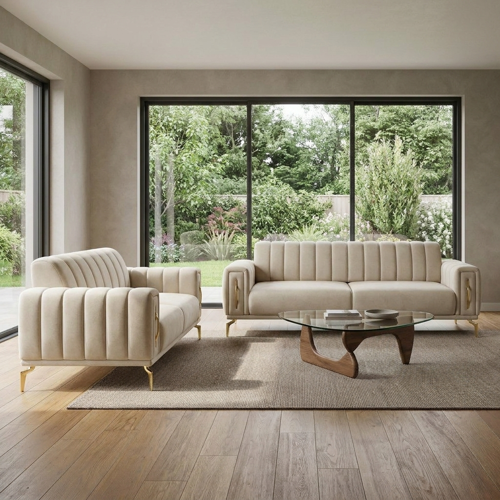 Zumrut Line Light Beige Baby Face 02 08 Set Sofa Loveseat