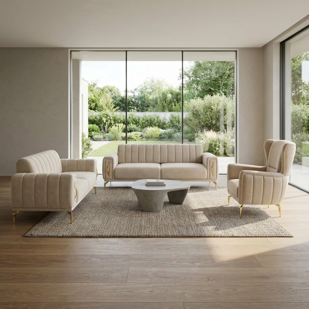 Zumrut Line Light Beige Baby Face 02 09 Set Sofa Loveseat Armchair