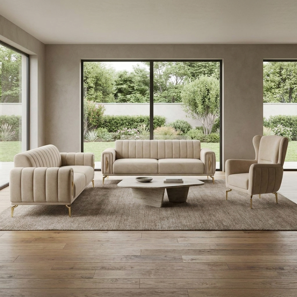 Zumrut Line Light Beige Baby Face 02 11 Set Sofa Sofa Armchair