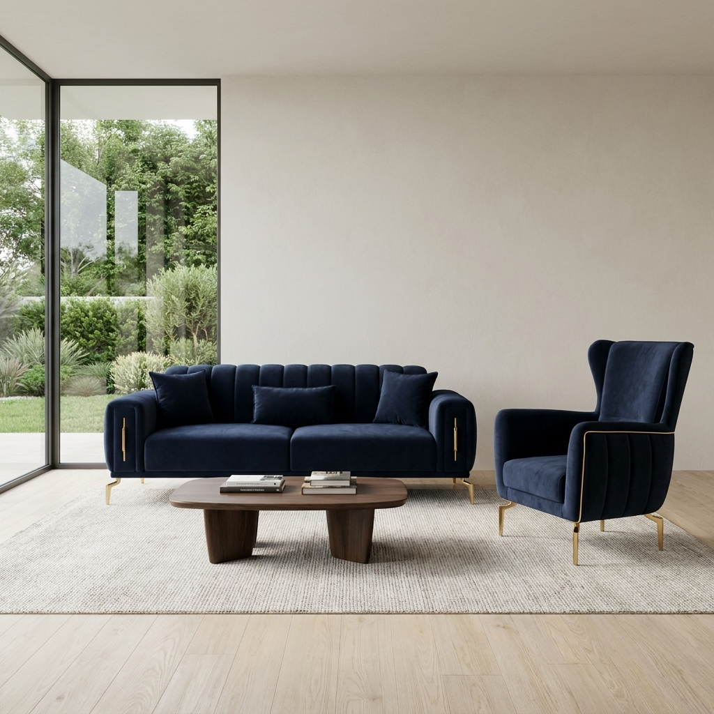 Zumrut Line Navy Blue Baby Face 20 07 Set Sofa Armchair