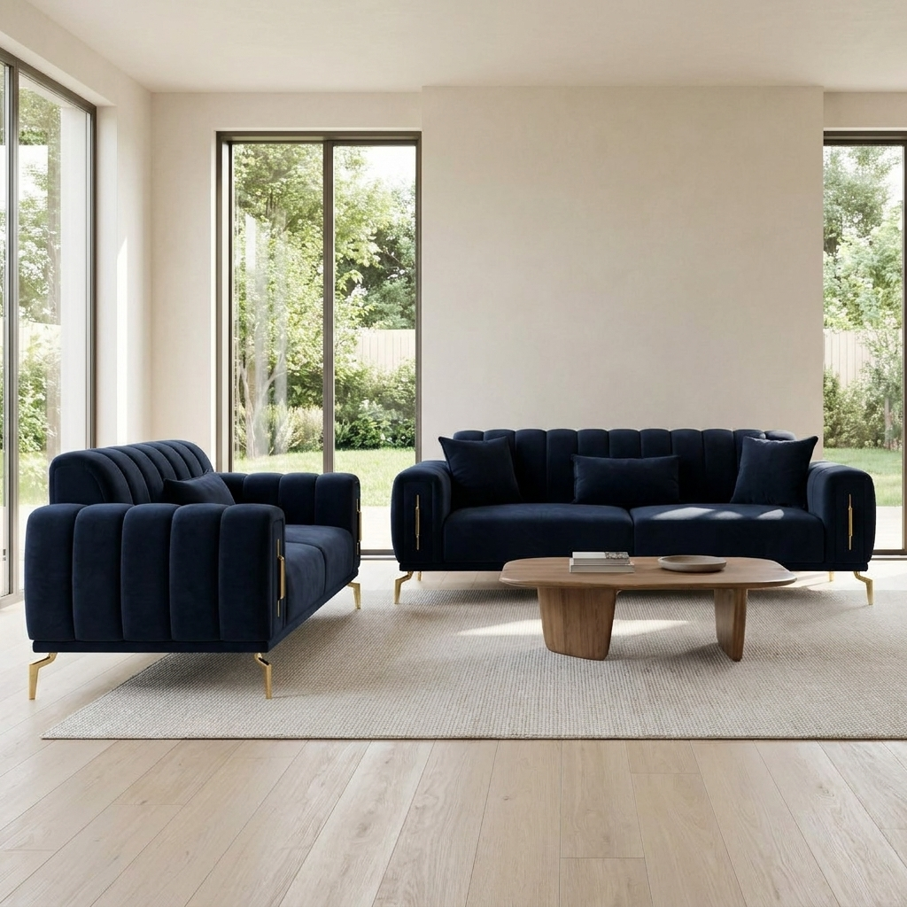Zumrut Line Navy Blue Baby Face 20 08 Set Sofa Loveseat