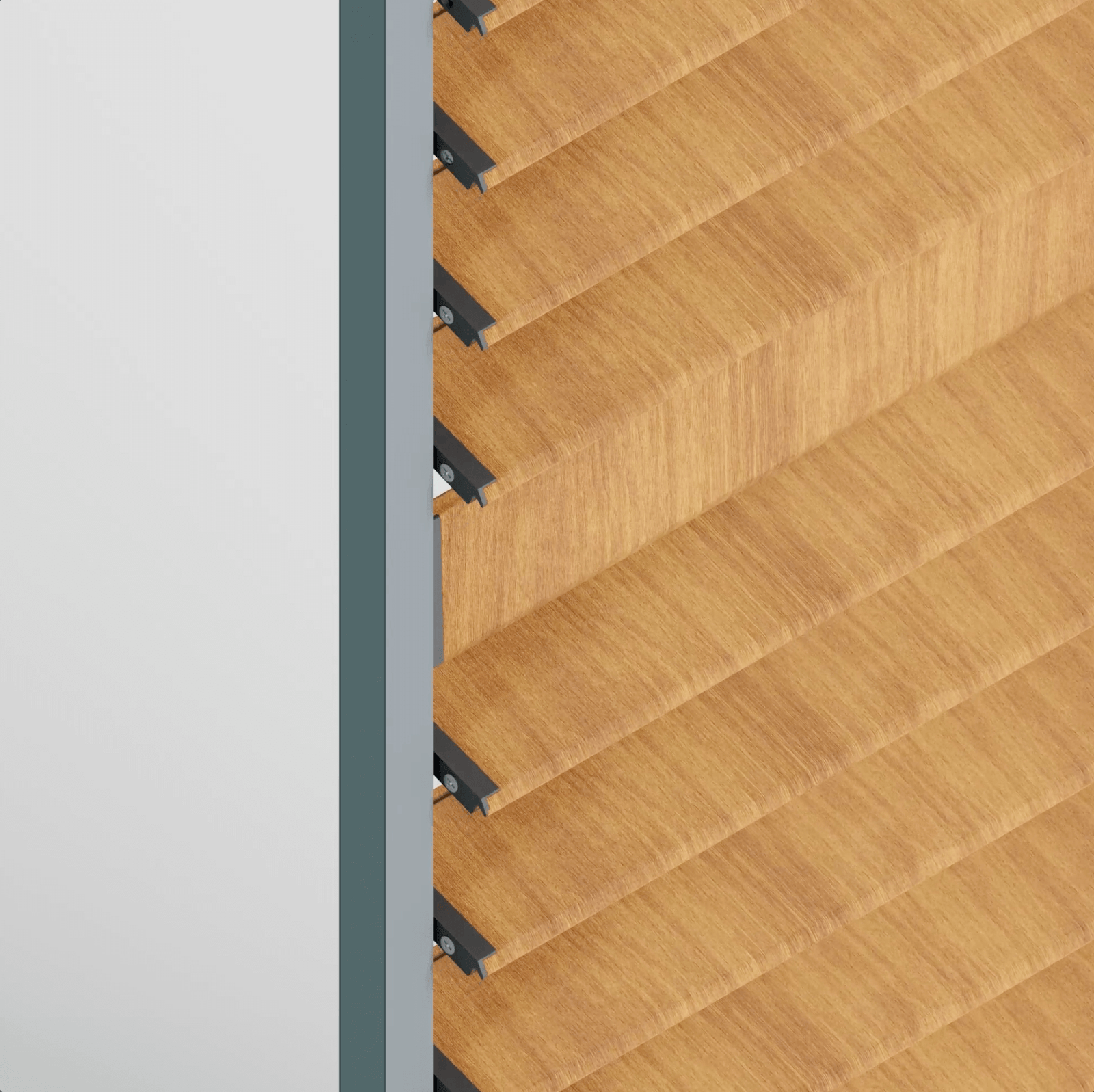 Wood-look sliding shutter louver detail on an aluminum frame